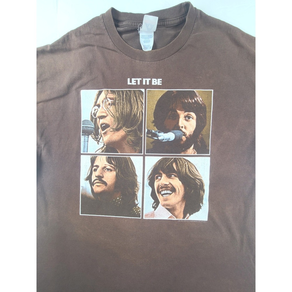 VTG The Beatles Let It Be Band T-Shirt Men XL Brown AAA Alstyle 2004 Apple Corps